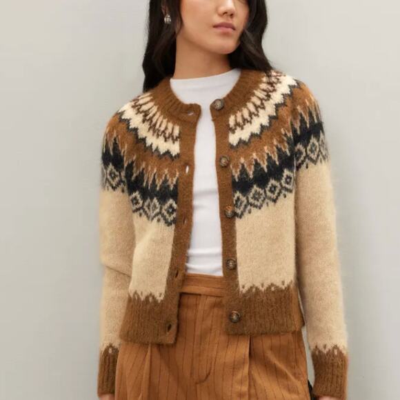 SOLD - Polo Ralph Lauren Fair Isle Cardigan Sweater SMALL Nordic Brown Designe - Picture 1 of 9